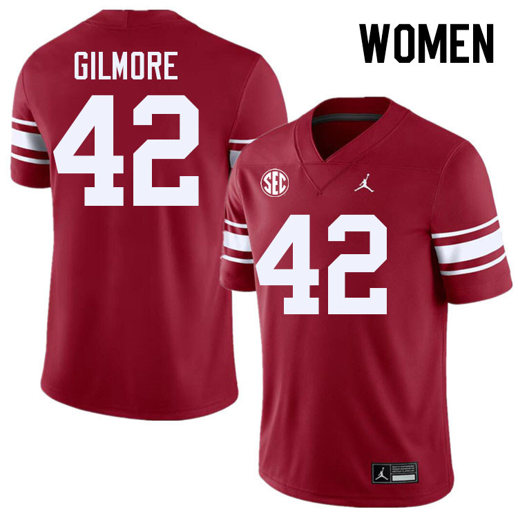 Women #42 Wyatt Gilmore Oklahoma Sooners 2024 SEC Conference College Football Jerseys-Throwback